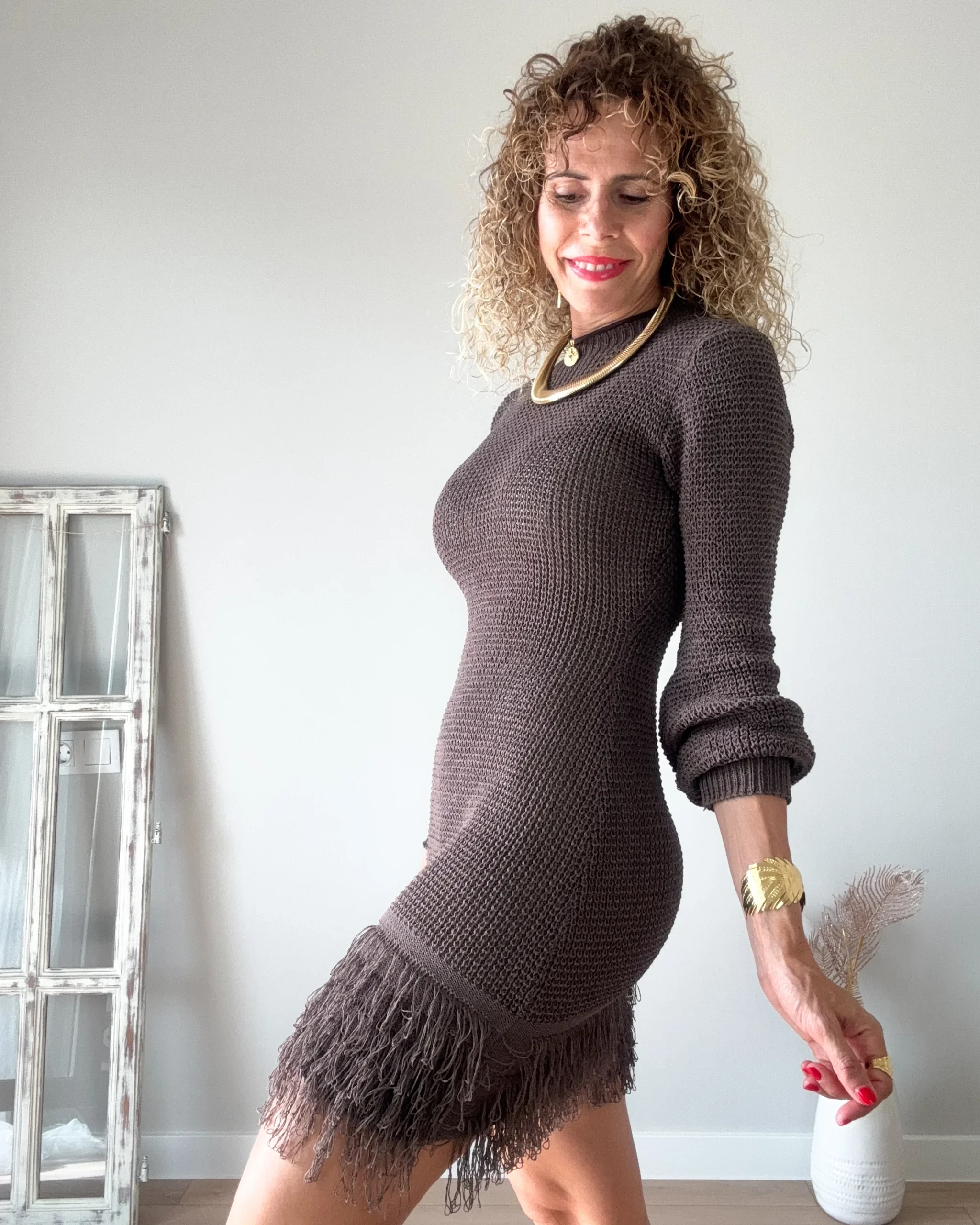 K4127 Vestido punto chocolate - Imagen 6